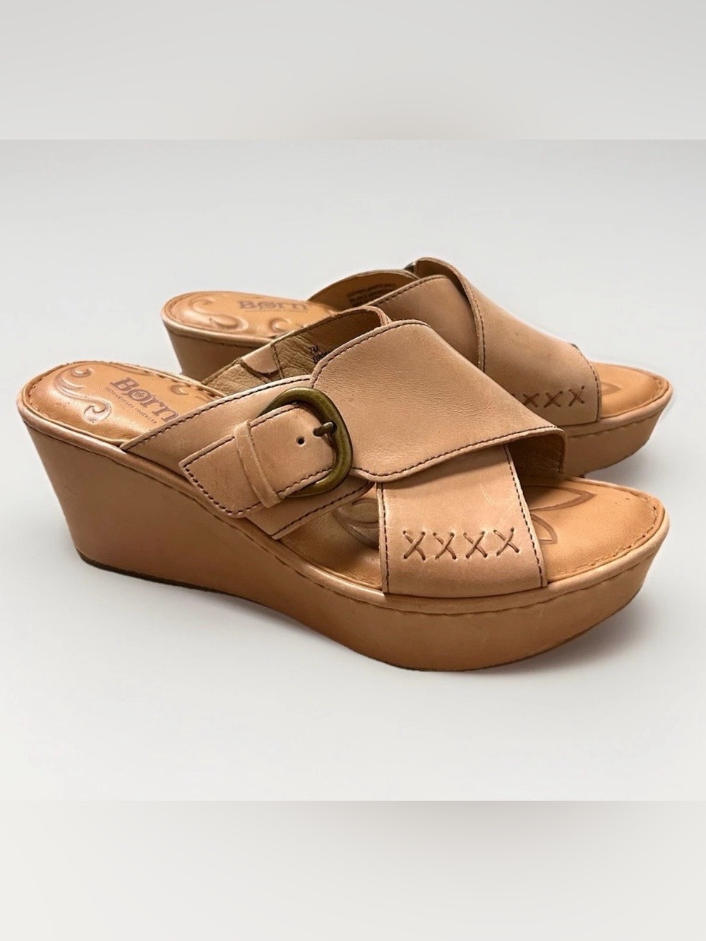 Born Sandals Curstyn Leather Criss Cross comfort Tan Wedge Platform Womens 7M